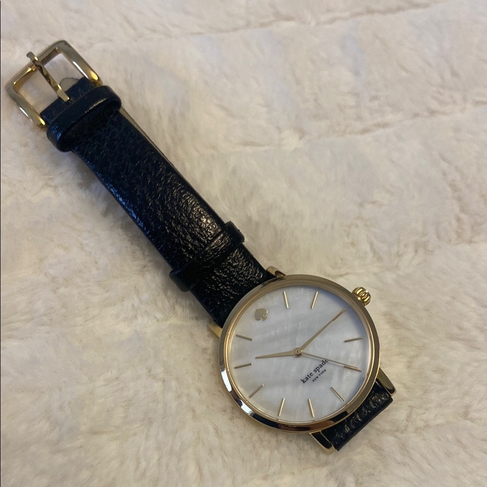 Kate Spade Mother of Pearl w/Black Leather Strap Watch